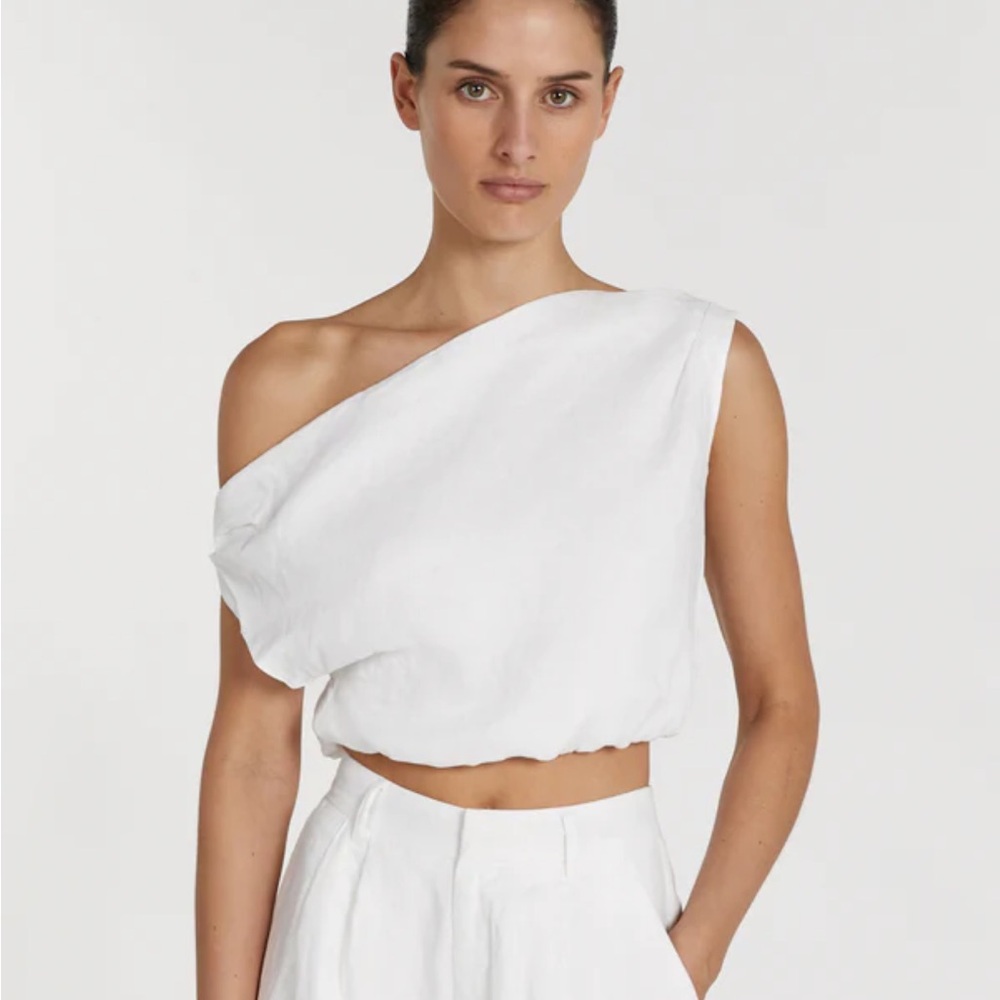 DISSH-CASS WHITE LINEN CROP TOP